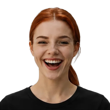 Joie extrême avec un large sourire et des rides profondes aux yeux